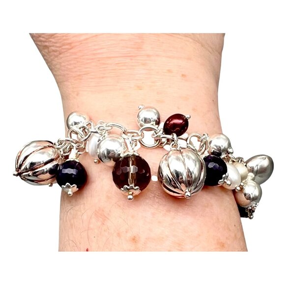 Milor Italy Sterling Silver Bracelet Smoky Quartz Amethyst Pearls 925 8"L - Picture 4 of 10